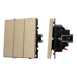 Фото #1 товара Механизм выключателя трехклавишный непроходной SWT-NOBE-MK03-SFPL-GD (230V, 10A) (Arlight, Золотой песок)