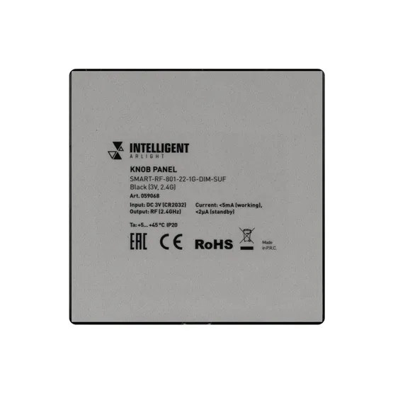 Фото #2 товара INTELLIGENT ARLIGHT Кнопочная панель SMART-RF-801-22-1G-DIM-SUF Black (3V, 2.4G) (IARL, IP20 Пластик, 5 лет)