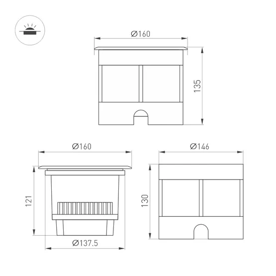 Фото #3 товара Светильник LTD-DAFNA-GROUND-R160-16W Day4000 (SL, 10 deg, 230V) (Arlight, IP67 Металл, 5 лет)