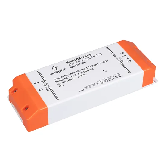 Фото товара Блок питания ARV-SP-24320-PFC-B (24V, 13.3A, 320W) (Arlight, IP20 Пластик, 5 лет)