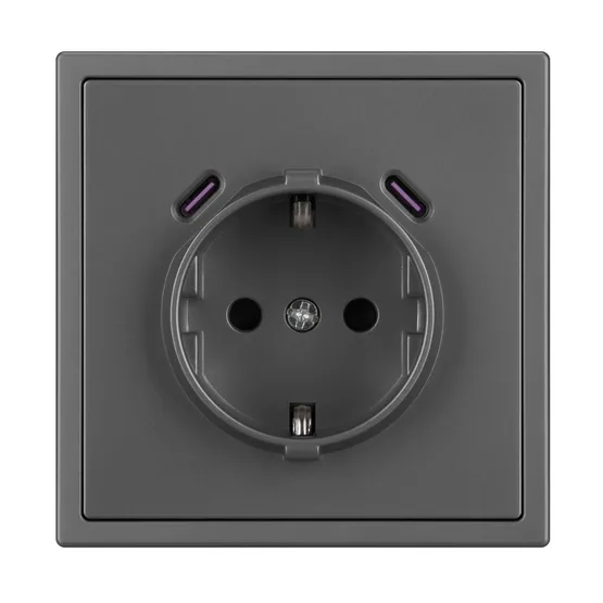 Фото #4 товара ARL NOBE Розетка зк со шторками с USB тип C+С софт-тач серый базальт SCT-MUCC-SFPL-GR (250V, 16A) (Arlight, -)