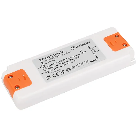 Фото товара Блок питания ARV-SN12030-FLAT-H (12V, 2.5A, 30W) (Arlight, IP20 Пластик, 3 года)
