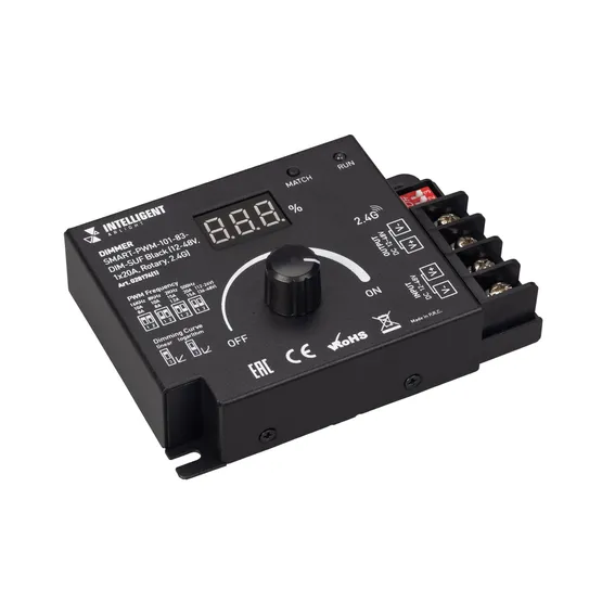 Фото #1 товара INTELLIGENT ARLIGHT Диммер SMART-PWM-101-83-DIM-SUF Black (12-48V, 1x20A, Rotary, 2.4G) (IARL, IP20 Металл, 5 лет)