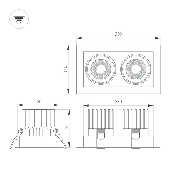 Фото #2 товара Светильник MS-VORTEX-BUILT-S250x140-2x30W Warm3000 (WH-WH, 50 deg, 230V) (Arlight, IP20 Металл, 5 лет)