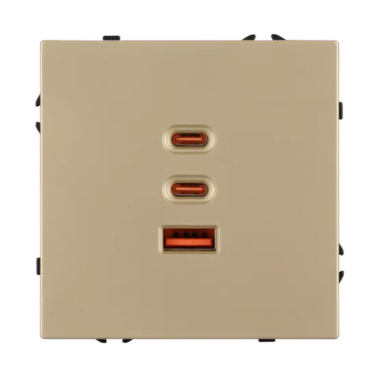 Фото #3 товара ARL NOBE USB Розетка тип А+С+С софт-тач золотой песок SCT-MUACC-SFPL-FC-GD (65W, QC3) (Arlight, -)