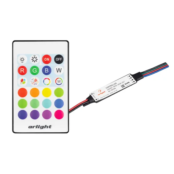 Фото #1 товара Контроллер SMART-MINI-RGB-SET (12-24V, 3x1.5A, ПДУ 24кн, IR) (Arlight, IP20 Пластик, 5 лет)