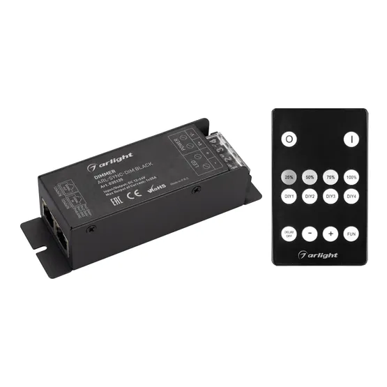 Фото товара Диммер ARL-SYNC-DIM Black (12-24V, 1x25A, ПДУ 14кн, RF, RJ45) (Arlight, IP20 Металл, 3 года)